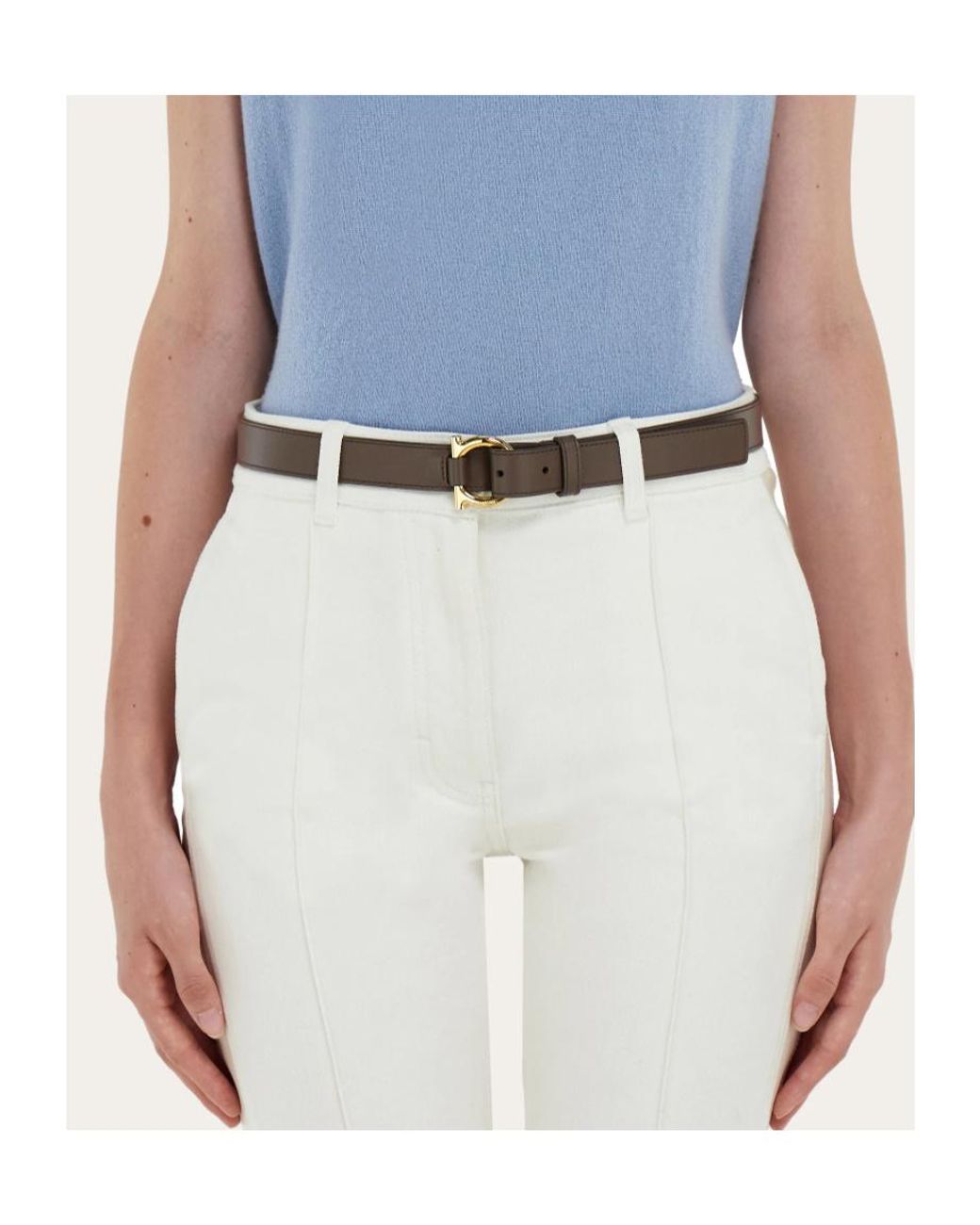 Ferragamo White Gancini Belt