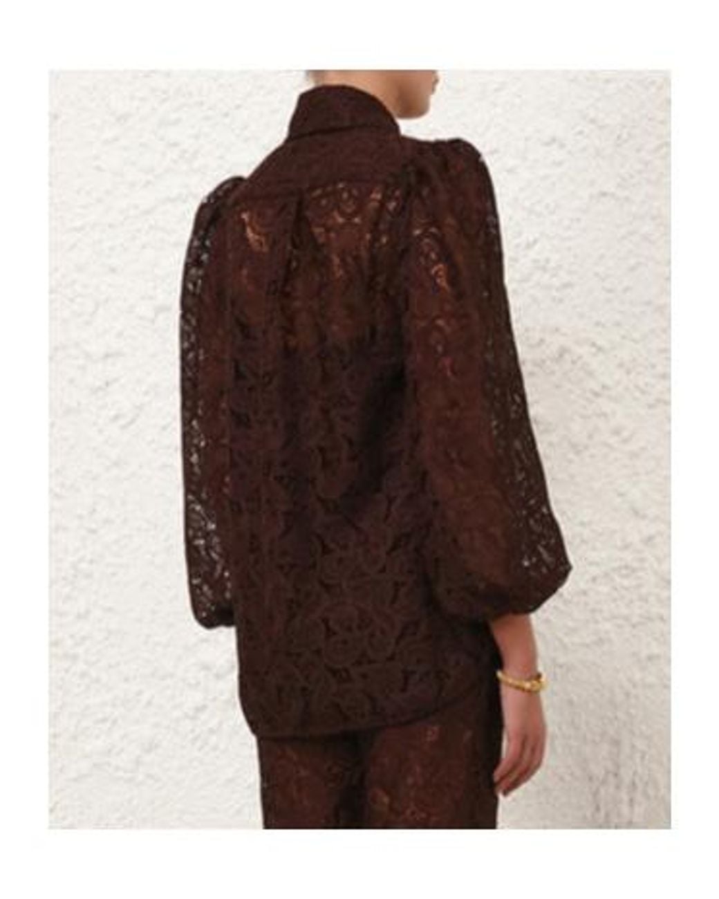 Zimmermann Brown Illustration Lace Blouse