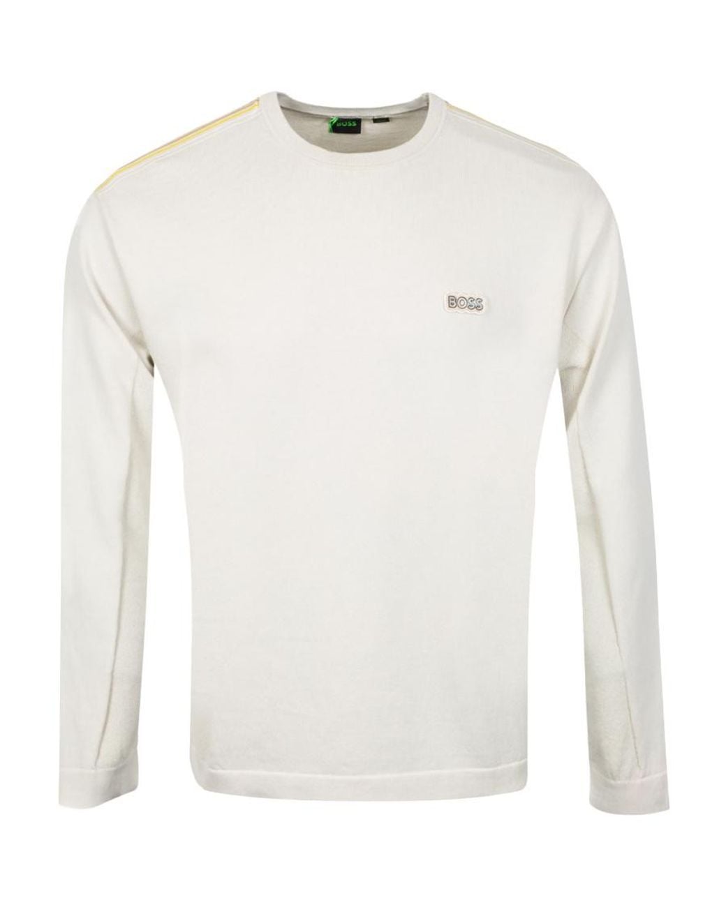 Boss White Crew Neck Long-Sleeve Sweatshirt for men