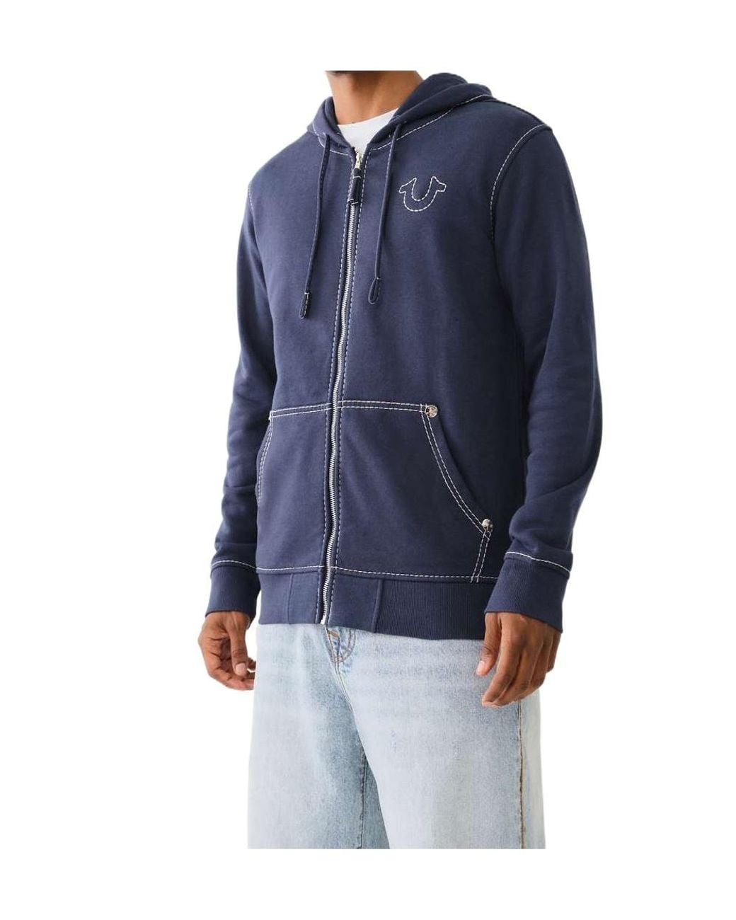 True Religion Blue Big T Zip Hoodie for men