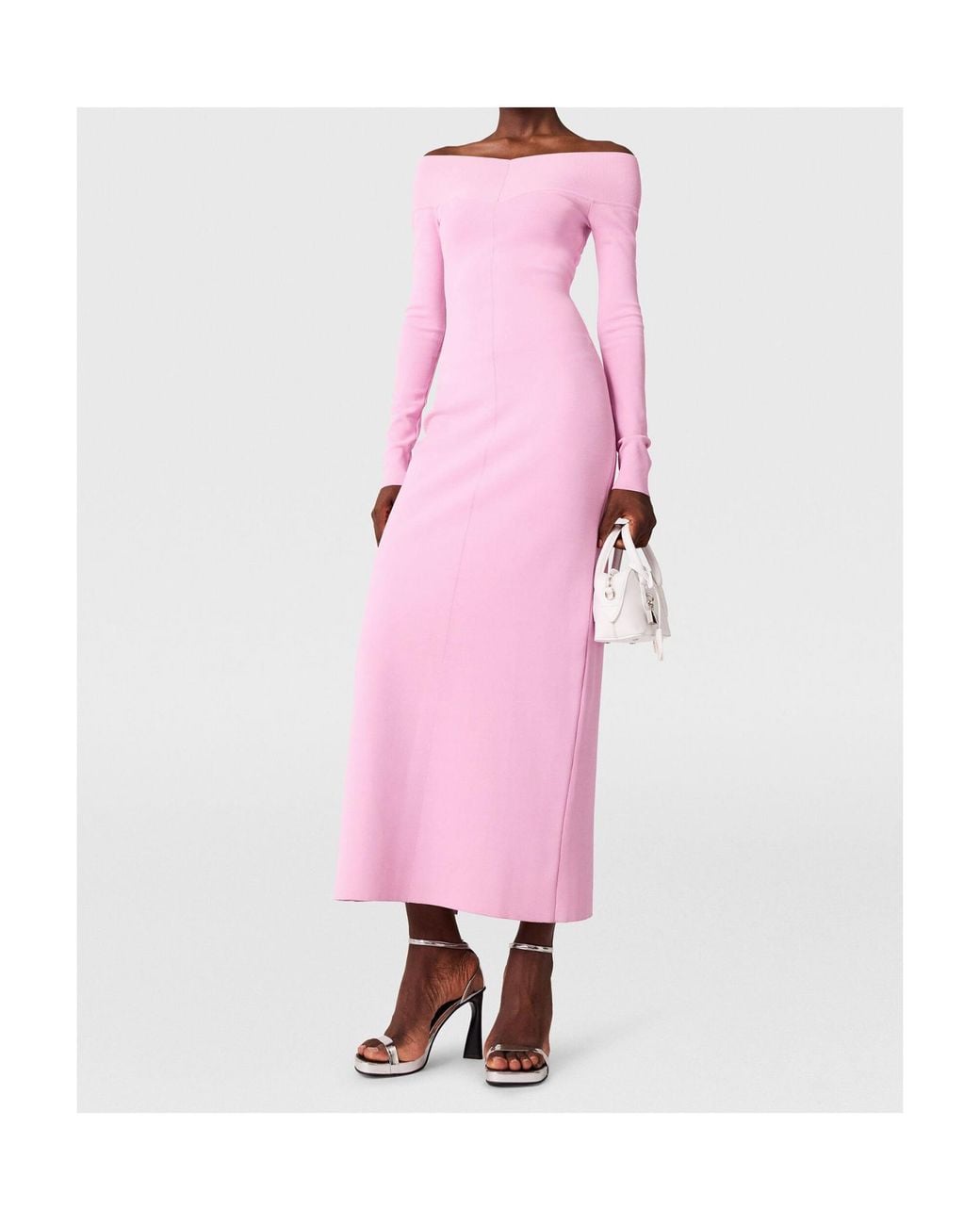 Stella McCartney Pink Off-Shoulder Long-Sleeve Midi Dress