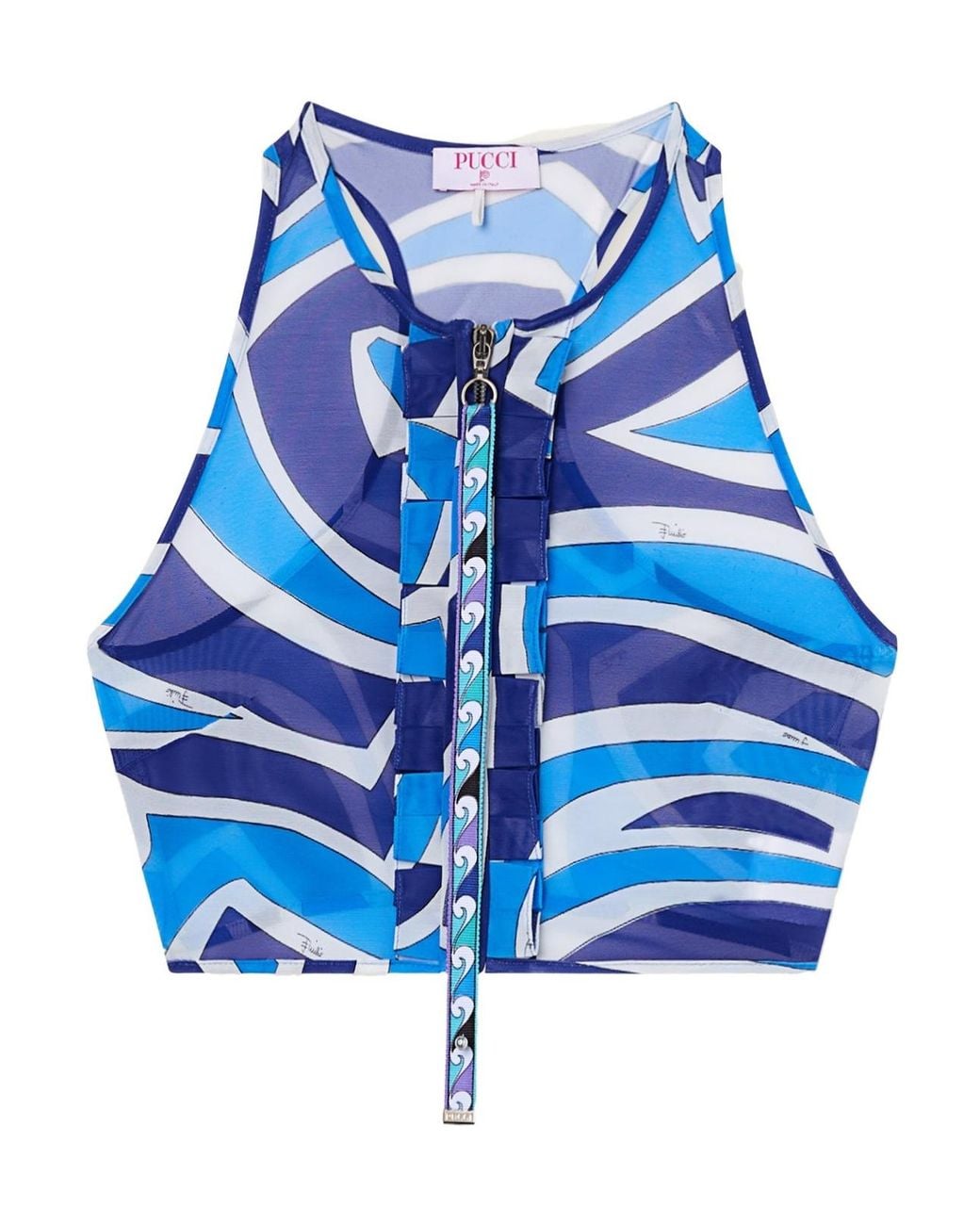 Emilio Pucci Blue Labirinto-Print Ruffle Top