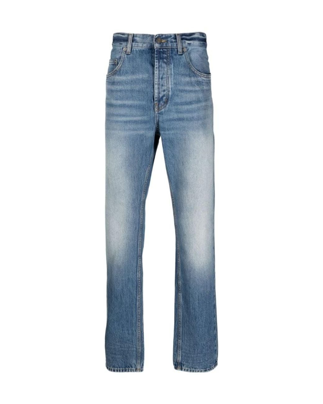 Saint Laurent Blue Button Detailed Straight Leg Jeans for men