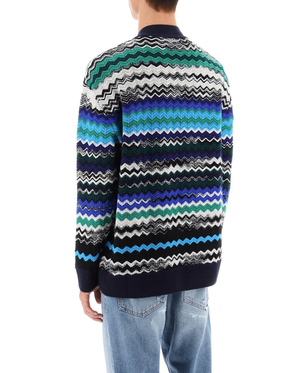Missoni Blue Zig Zag Wool Cardigan for men