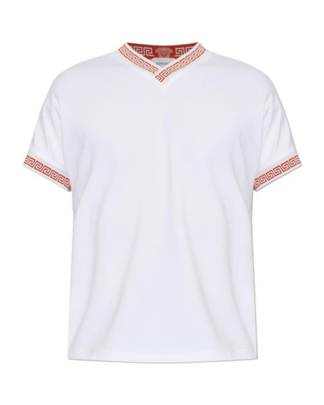 Versace White Greca Trim V-Neck T-Shirt for men