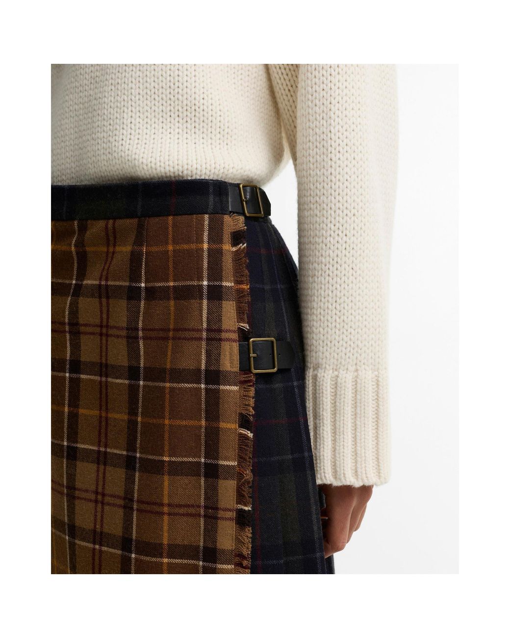 Barbour Brown Plaid Pleated Midi Skirt
