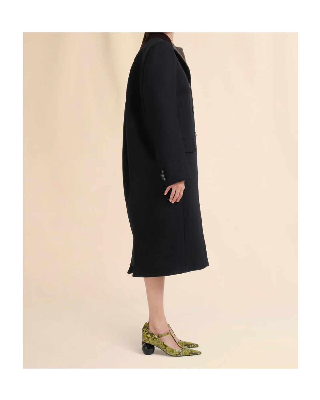 Marni Black Wool Felt Coat With Leather Details