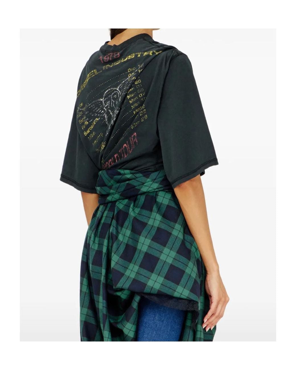 DIESEL Blue Logo Printed Draped Bodysuit