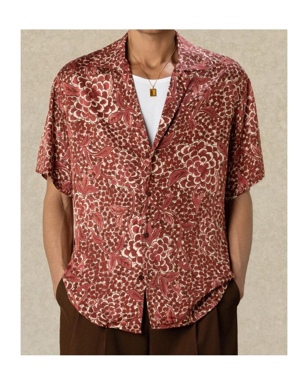 Drole de Monsieur Red Viscose Grapes Shirt for men
