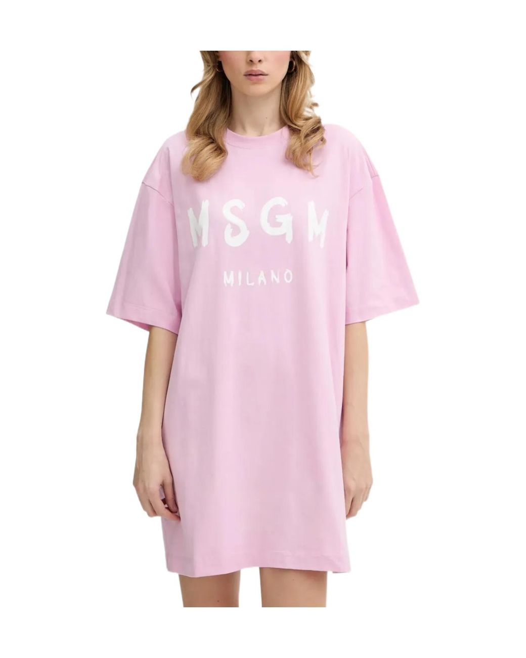 MSGM Pink Logo T-Shirt Dress
