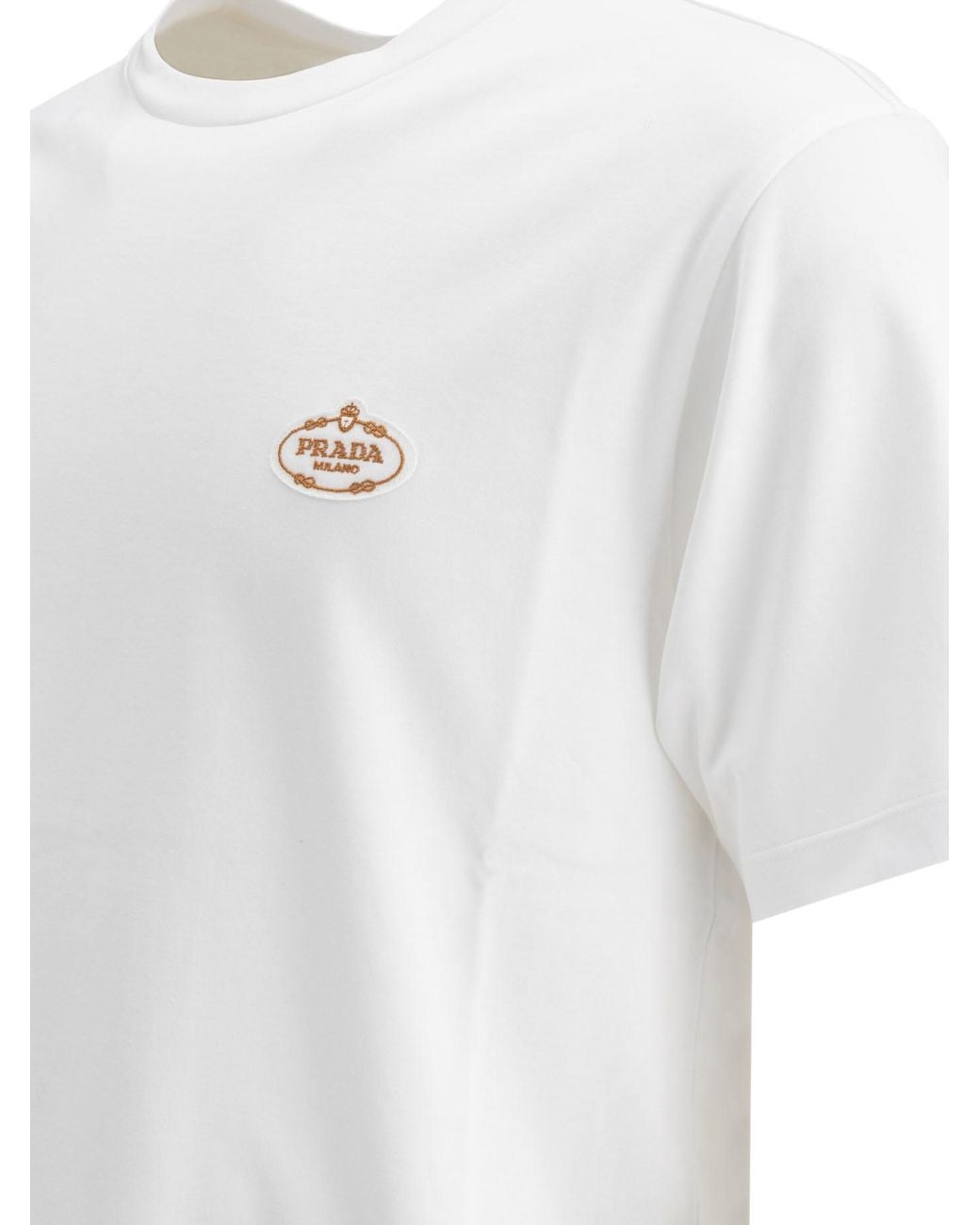 Prada White Logo Embroidered Short Sleeved T-Shirt for men