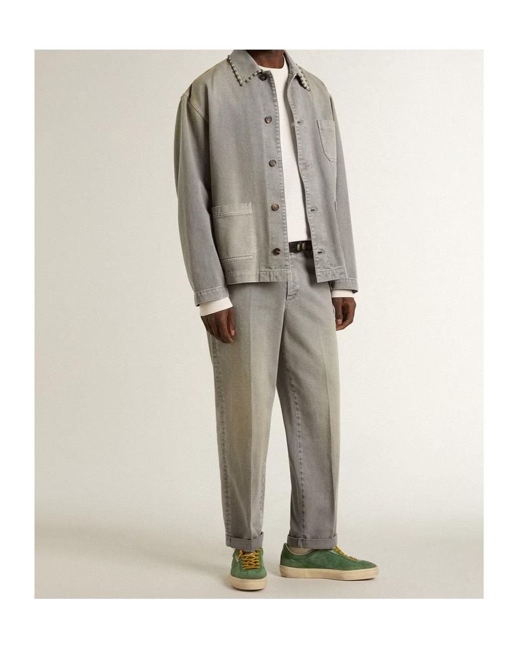Golden Goose Deluxe Brand Gray Stud Embellished Denim Jacket for men