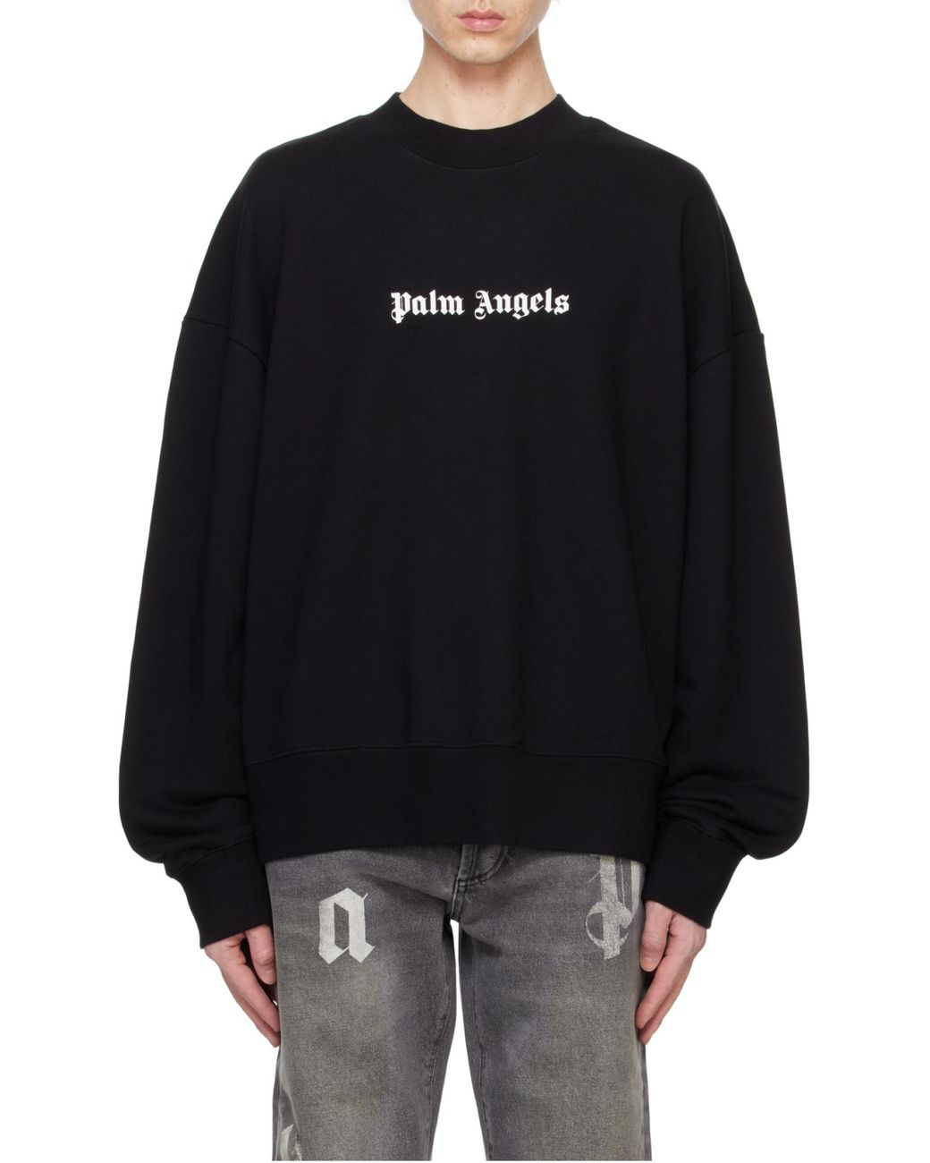 Palm Angels Black Logo Printed Crewneck Sweatshirt for men