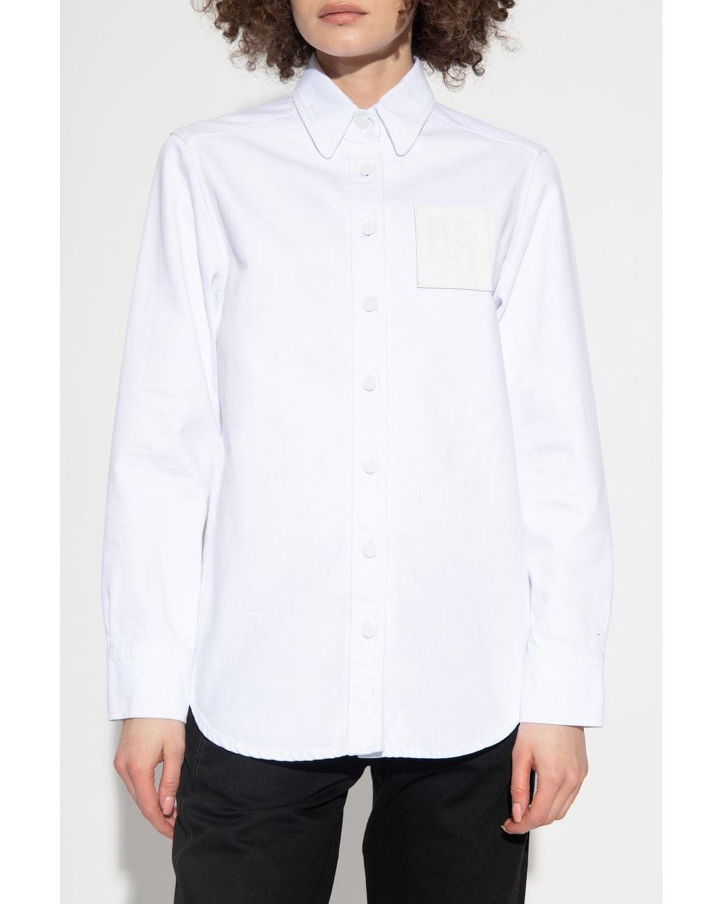 Raf Simons White Logo-Patch Long-Sleeve Shirt