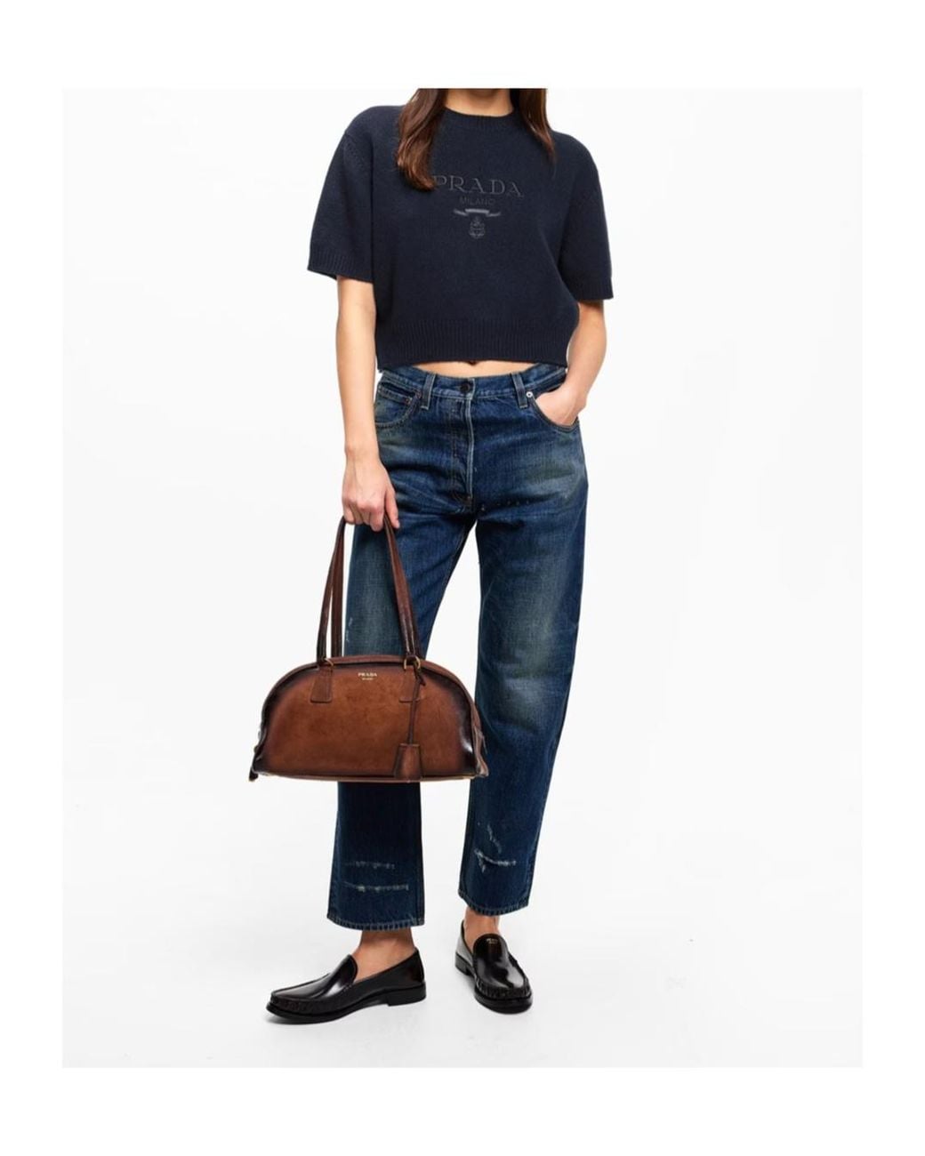 Prada Blue Short-Sleeved Knit Sweater