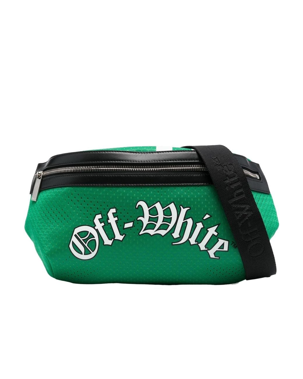 Off-White c/o Virgil Abloh Green Core Logo Printed Mesh Belt Bag for men