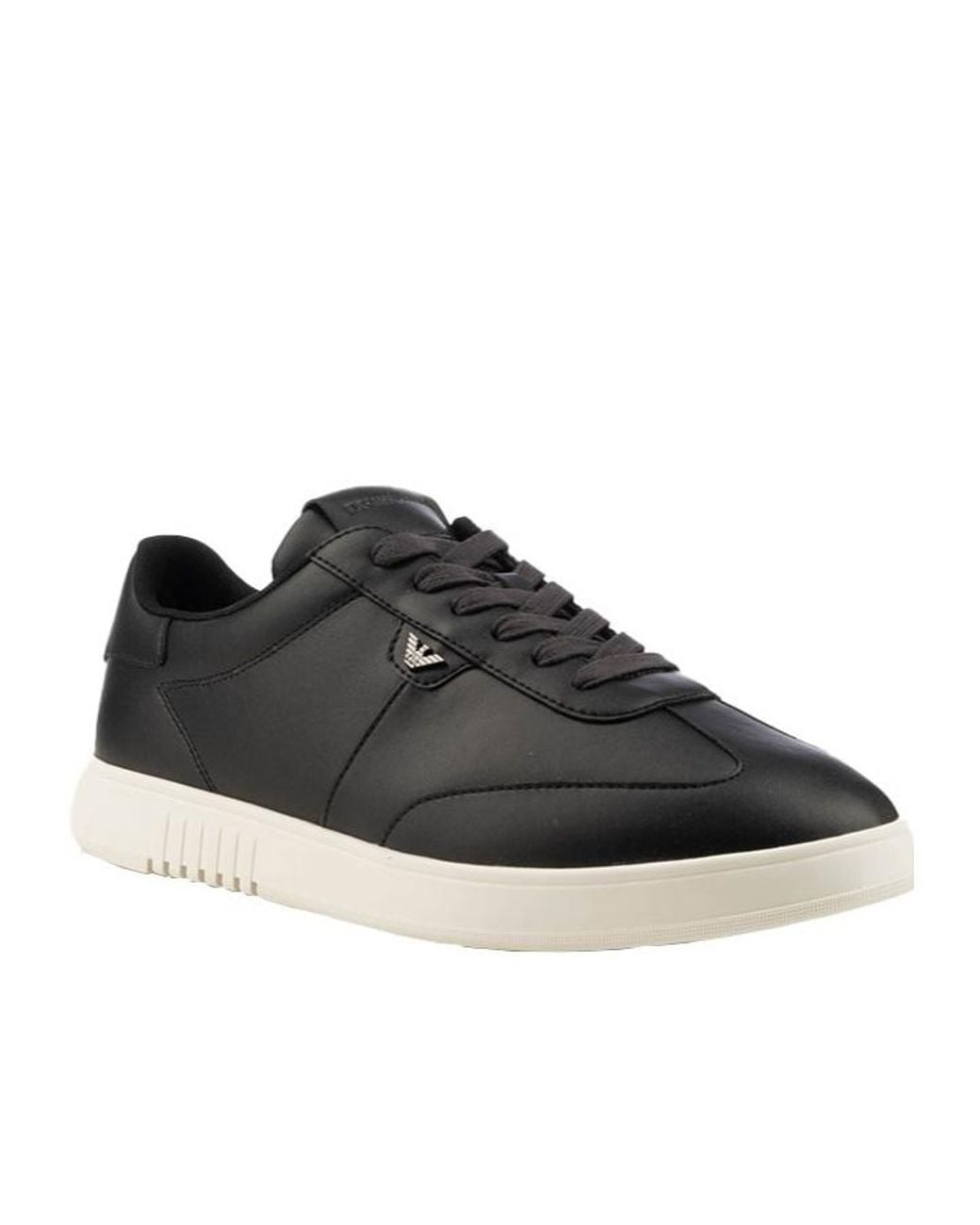 Emporio Armani Black Logo-Plaque Leather Sneakers for men