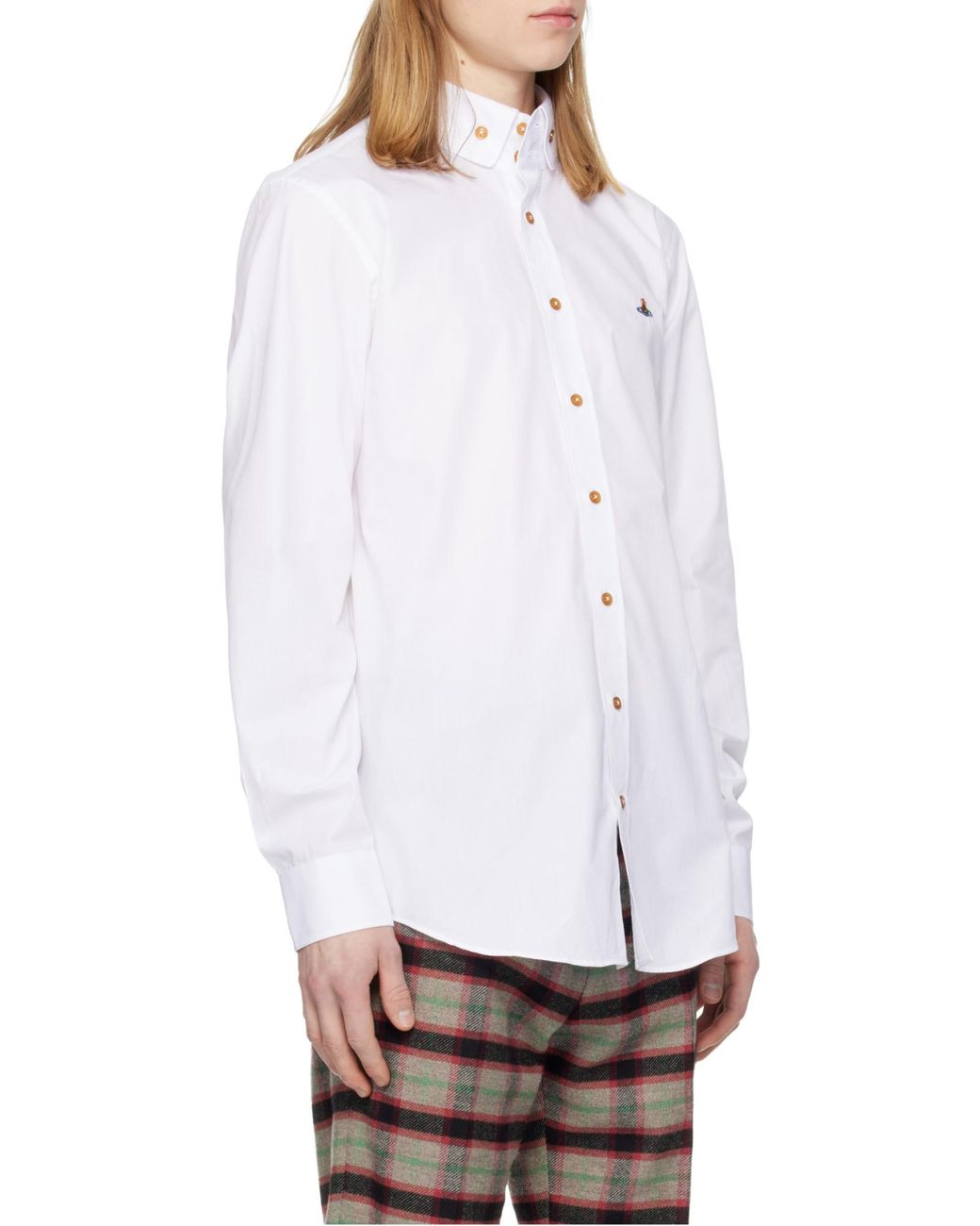 Vivienne Westwood White Orb Embroidered Long-Sleeved Shirt for men