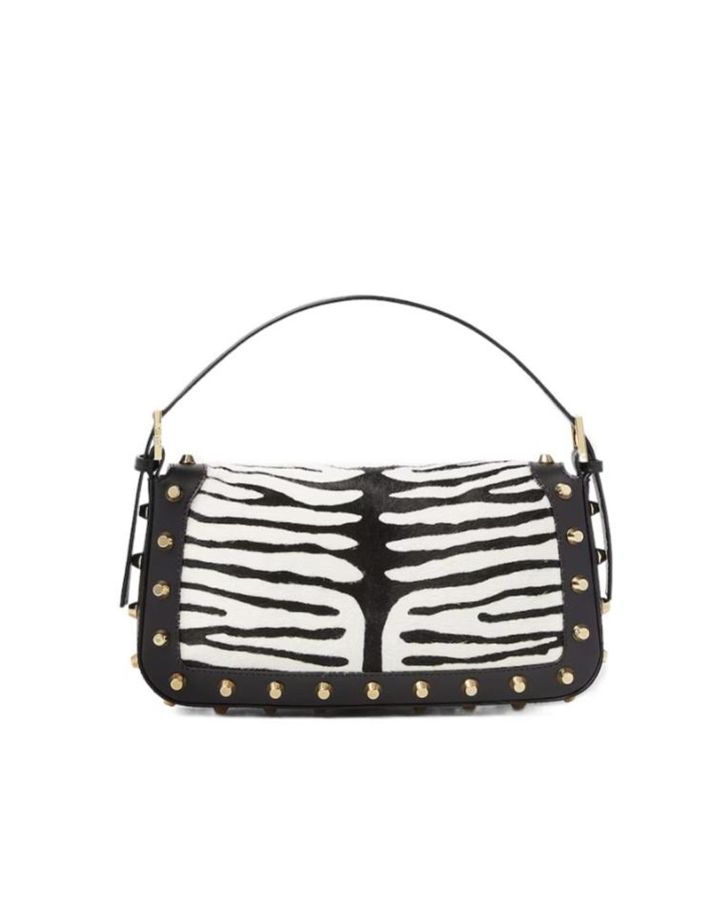Fendi White Baguette 26424 Tiger-Stripe Print Pony-Effect Leather Bag With Studs