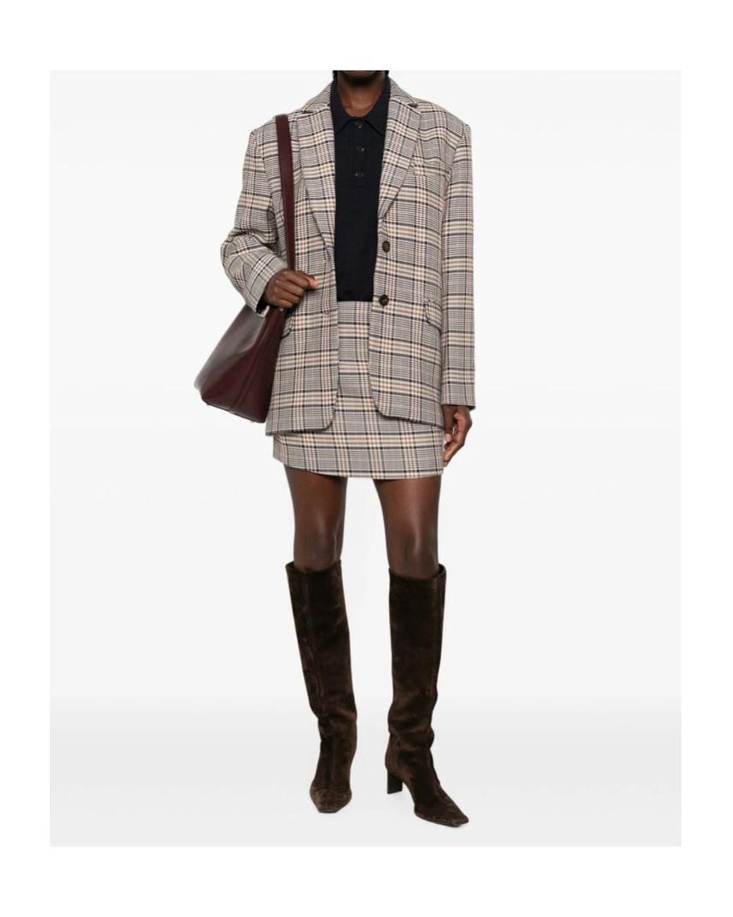 Anine Bing Gray Tierra Checked Mini Skirt