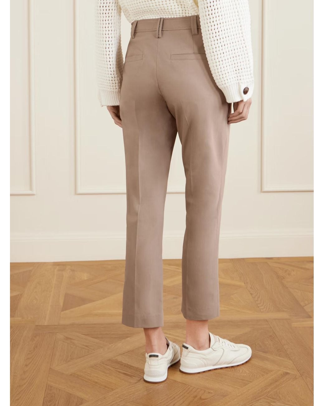 Brunello Cucinelli Natural Concealed-Fastening Cigarette Trousers