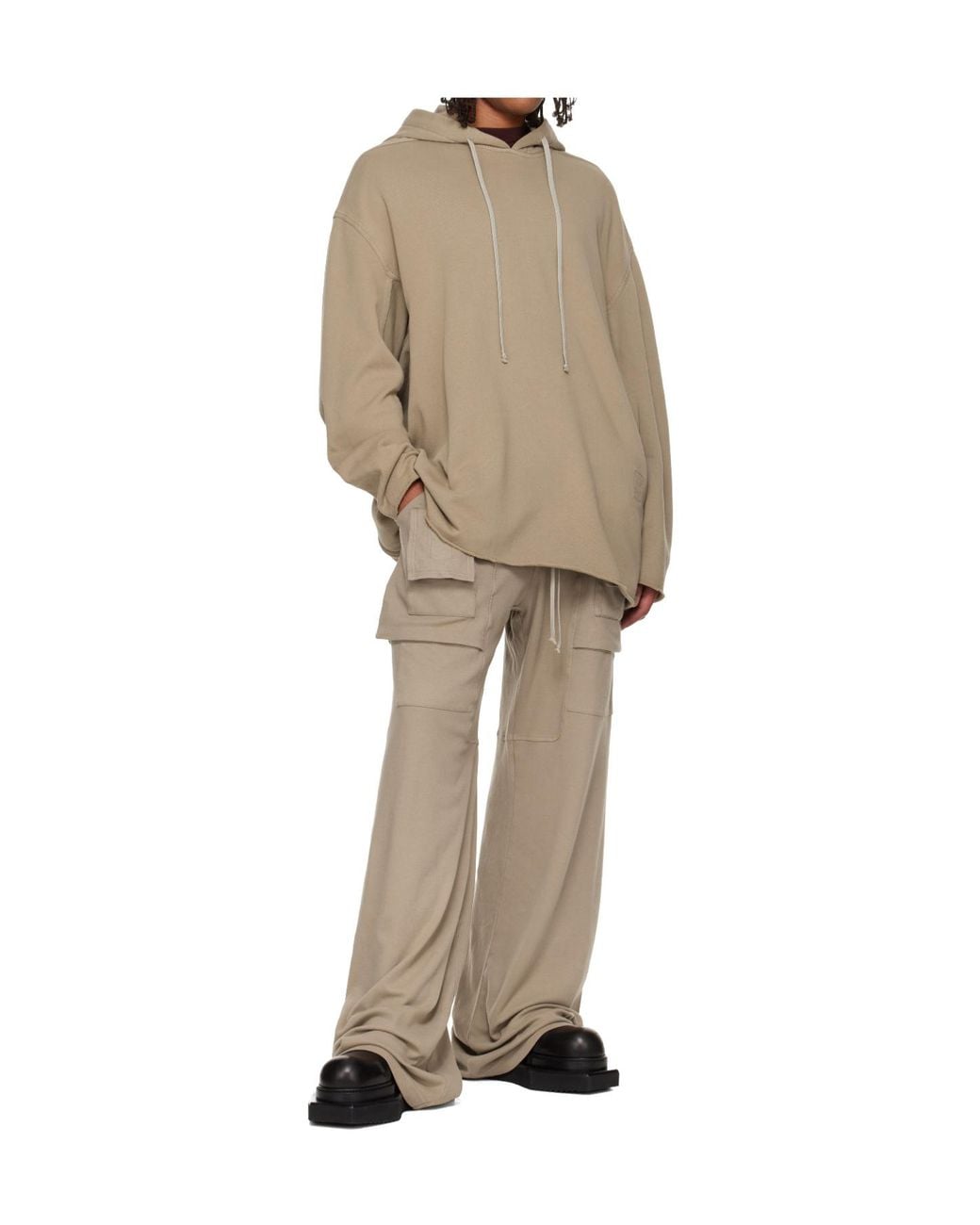 Rick Owens Natural Creatch Wide Cargo Drawstring Pants for men
