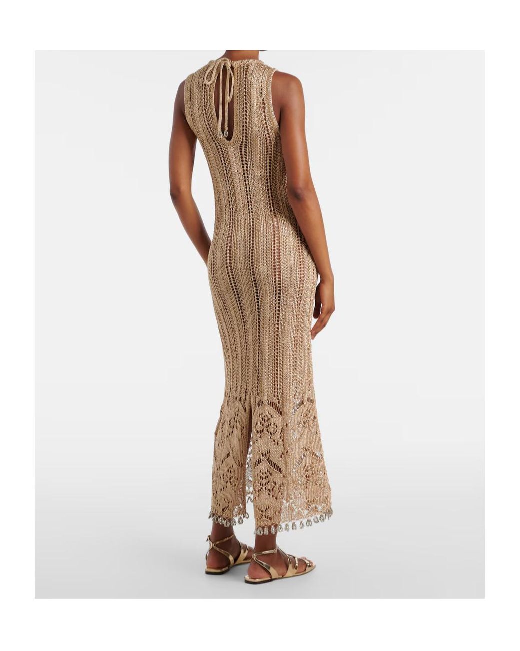 Rabanne Natural Crochet Embellished Midi Dress