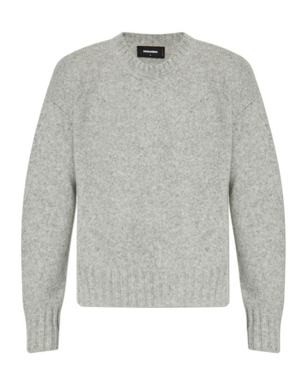 DSquared² Gray Logo Plaque Crewneck Knitted Jumper for men