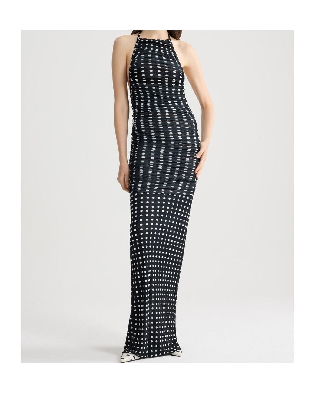 Patou Blue Ruched Polka-Dot Dress