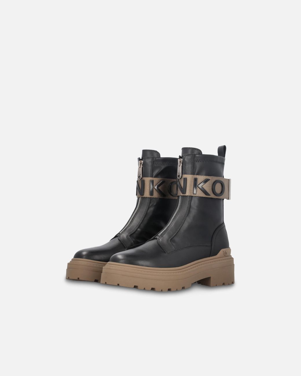 Pinko Black Logo Detailed Zipped Ankle Boots