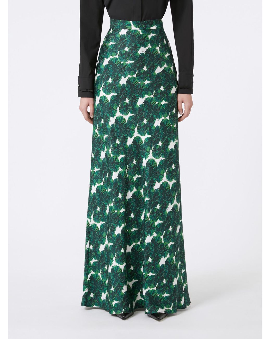 Max Mara Green Long Printed Silk Skirt