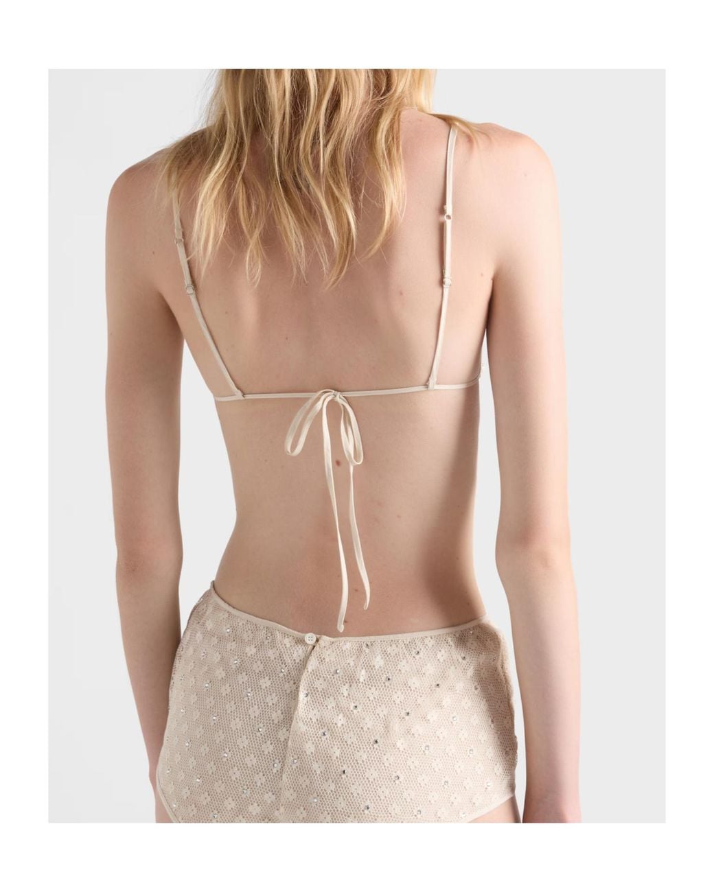 Prada Natural Lace-Trimmed Briefs With Rhinestones