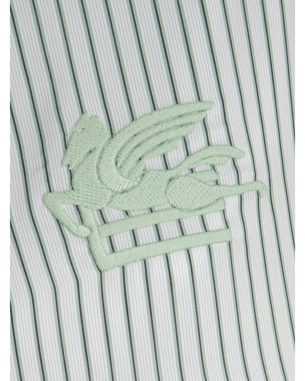 Etro Blue Striped Logo Embroidered Button-Up Shirt