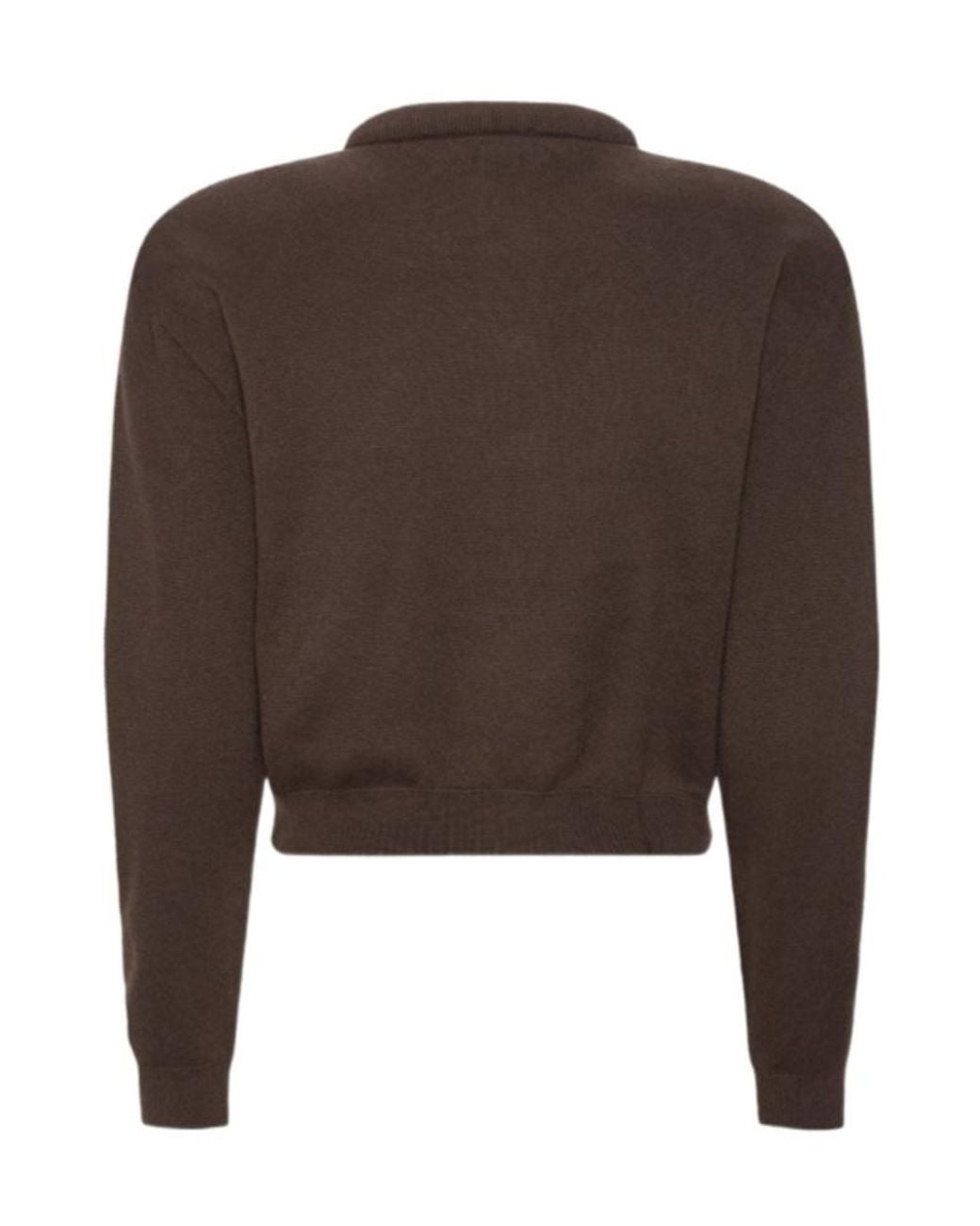 ROTATE BIRGER CHRISTENSEN Brown Cropped Logo-Button Cardigan