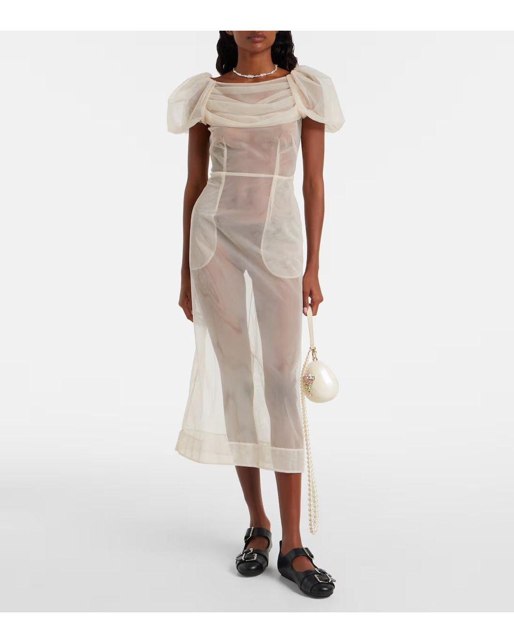 Simone Rocha White Tulle Midi Dress