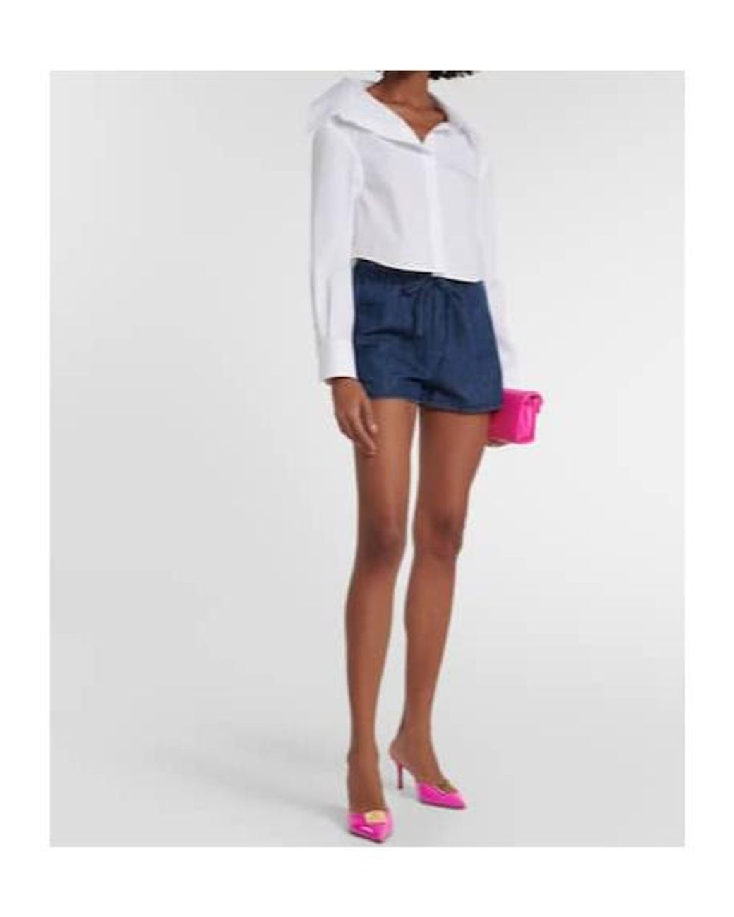 Valentino White Asymmetric Cropped Cotton Shirt