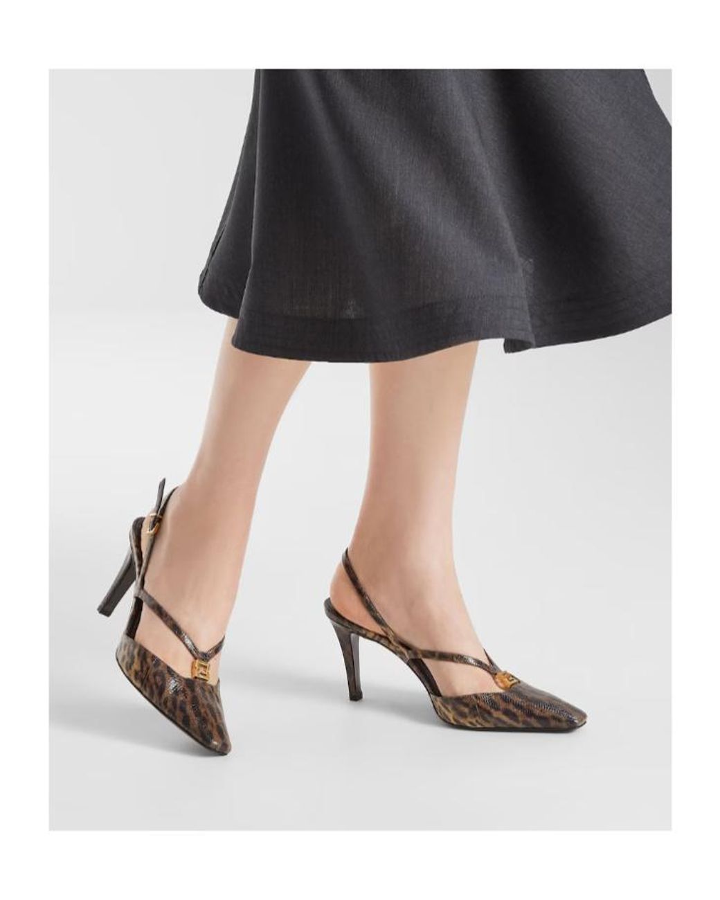 Fendi Brown High Heel Printed Karung Slingbacks