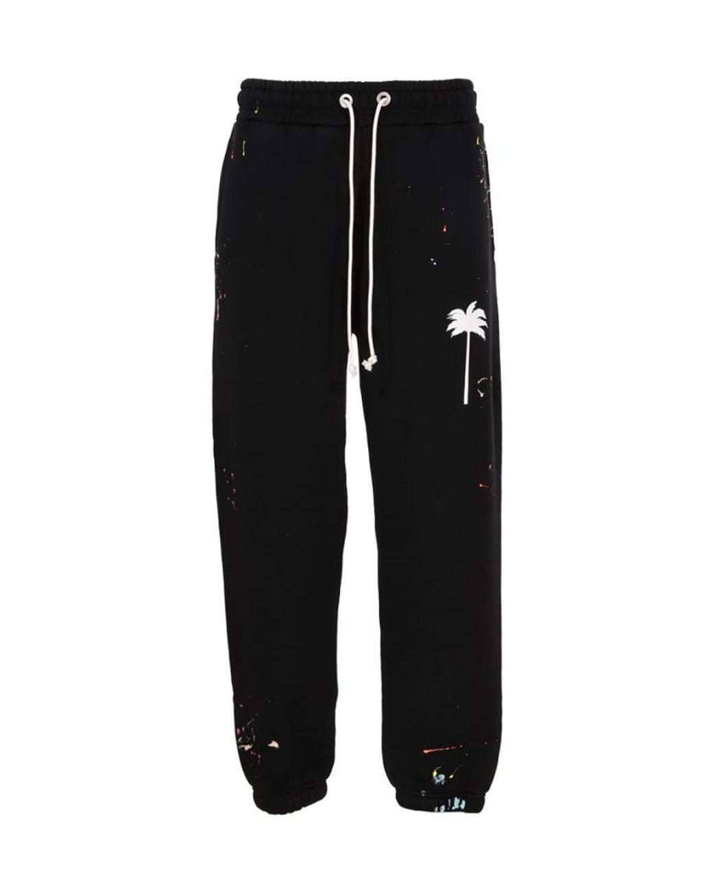 Palm Angels Black Painted Logo Print Track Trousers for men