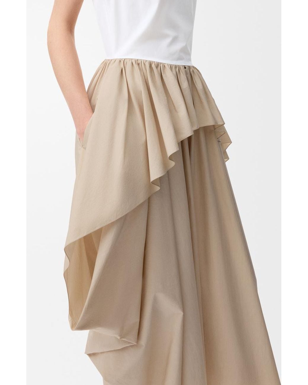 Loewe White Asymmetric Ruffled Midi Dress