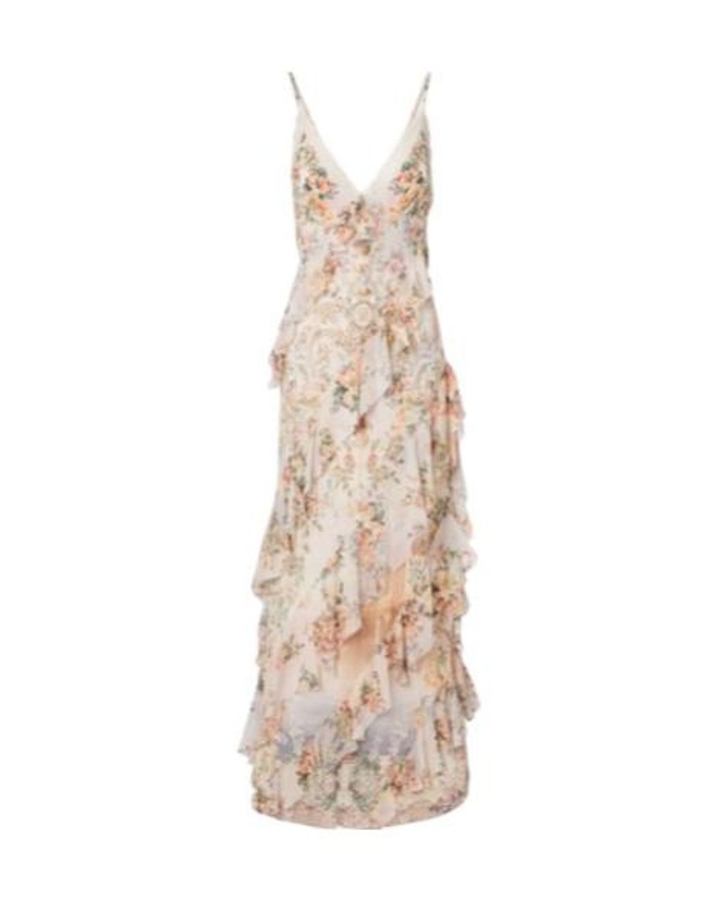 Camilla Natural Embellished Floral Ruffled Silk Maxi Dress