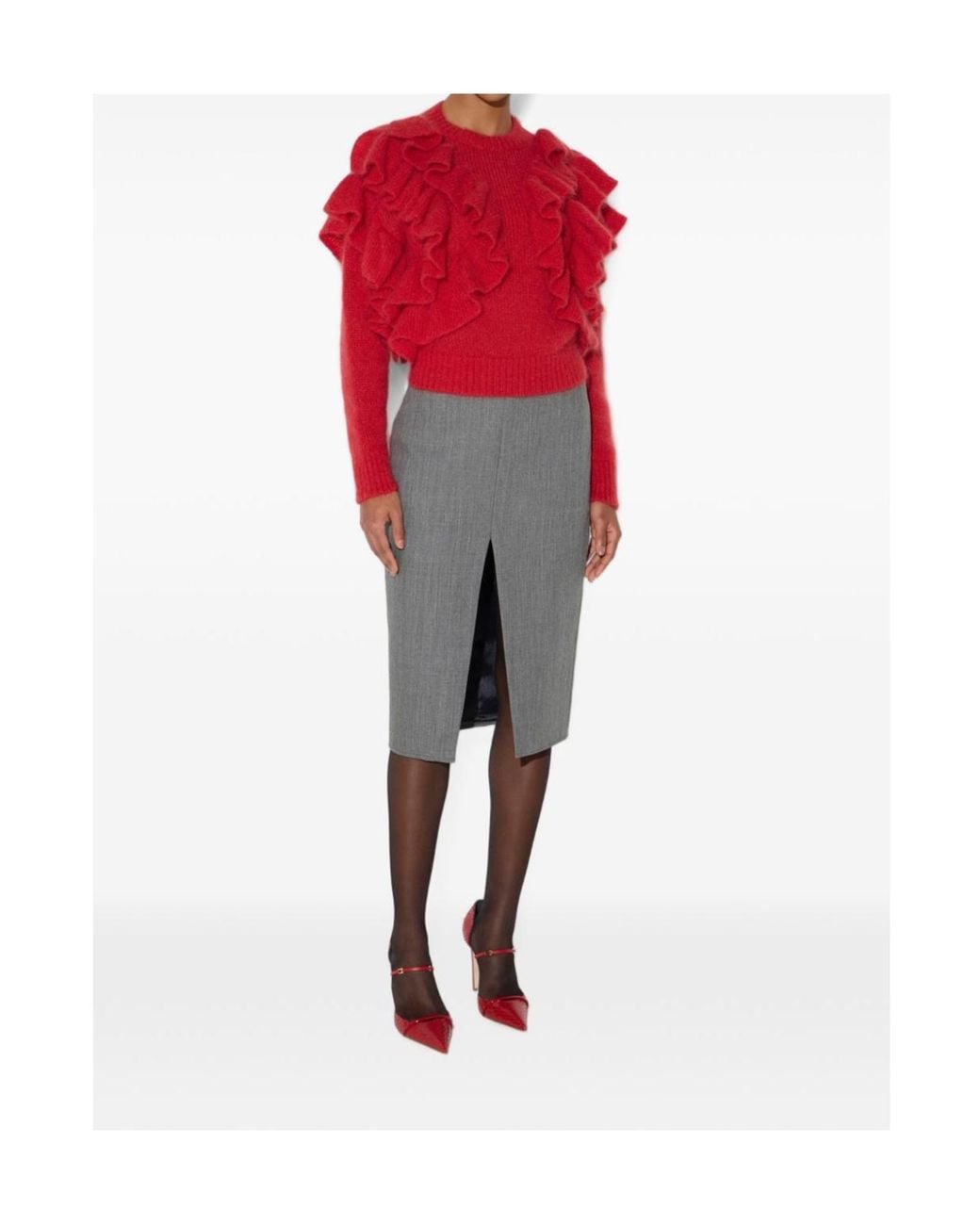 Elisabetta Franchi Red Knit Ruffled Jumper