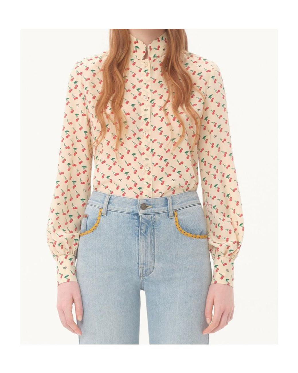 Valentino Natural Cherryfic Printed Long-Sleeved Shirt