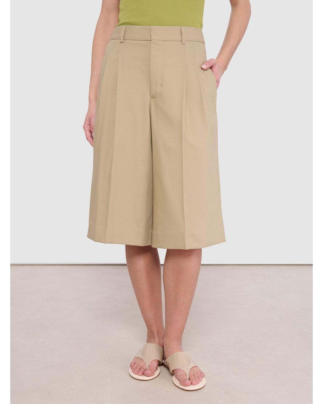 AMI Natural Ami Pleated Wide-Leg Bermuda Shorts
