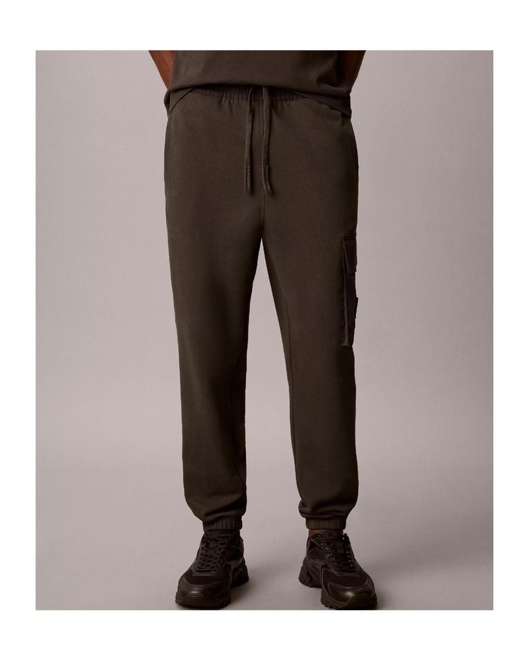 Calvin Klein Black Cotton Terry Cargo Joggers for men