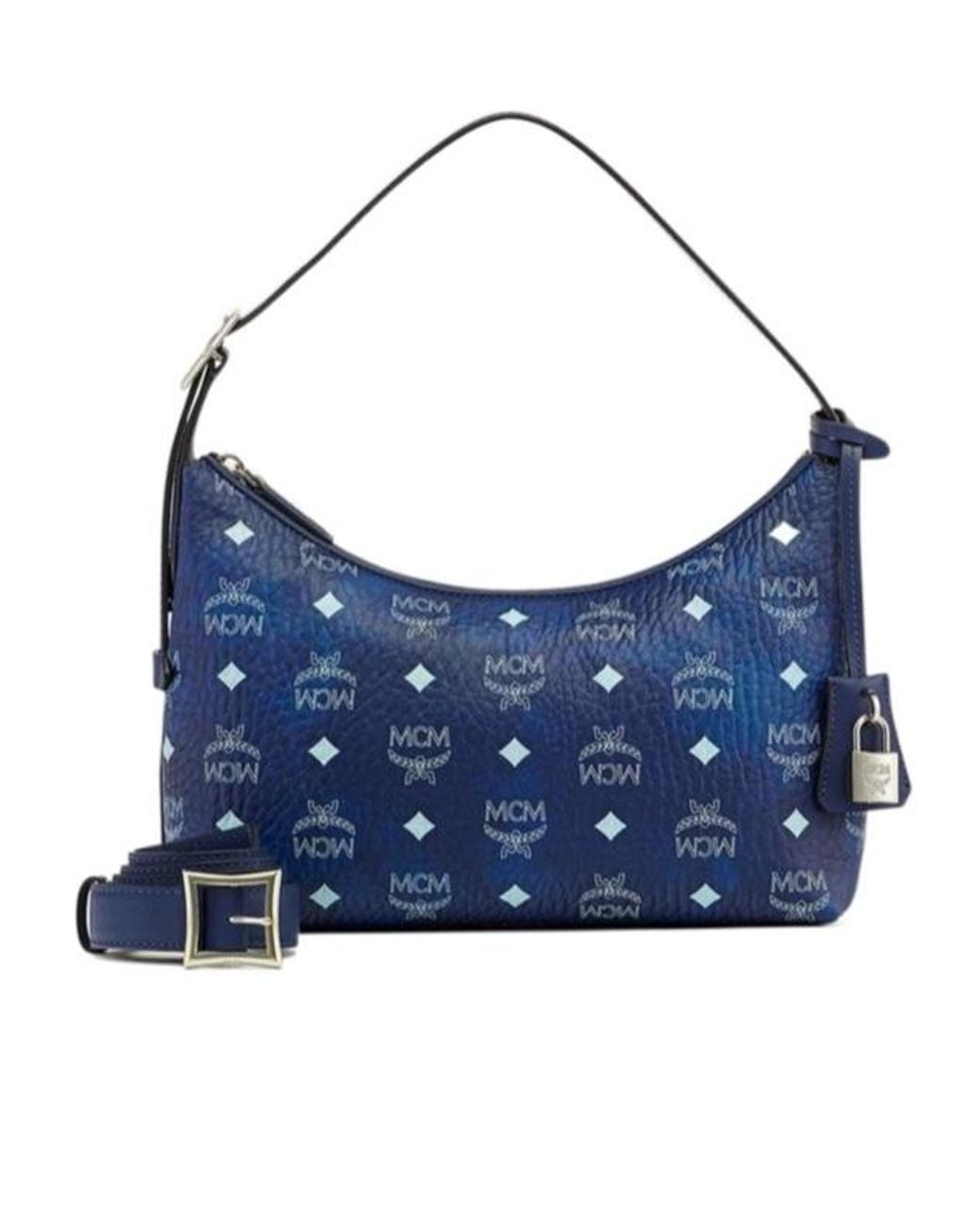 MCM Blue Small Aren Visetos Zipped Crossbody Bag