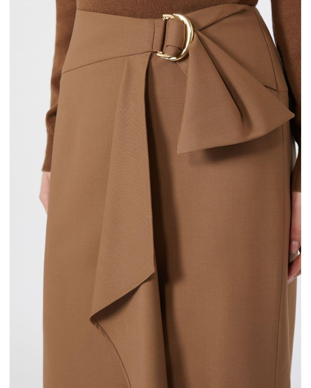 Max Mara Brown Ruffled Buckle-Fastening Midi Skirt