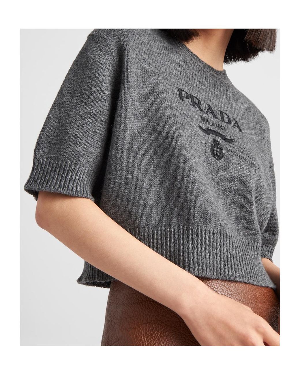 Prada Gray Wool And Cashmere Crew-Neck Sweater