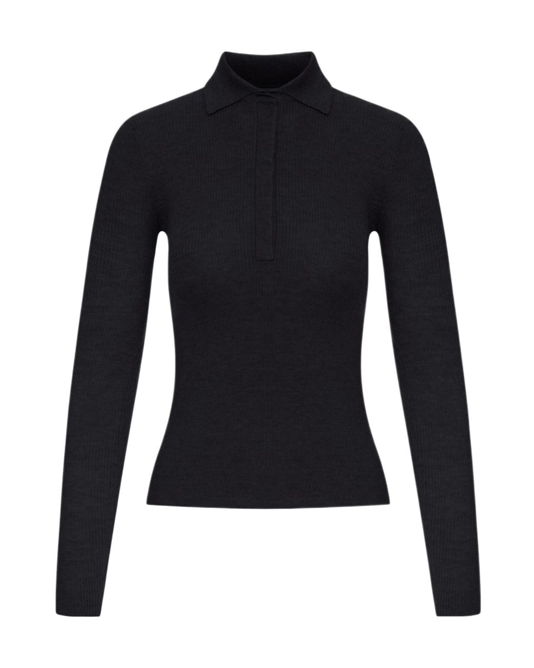 Max Mara Blue Mxmangel Long-Sleeved Ribbed Polo Jumper