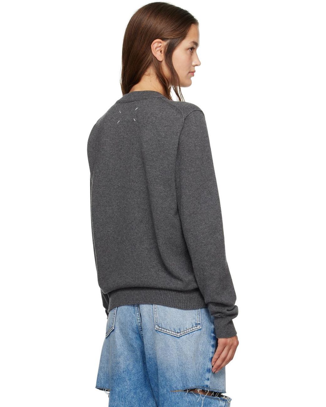 Maison Margiela Gray Signature Four-Stitch Crewneck Jumper for men
