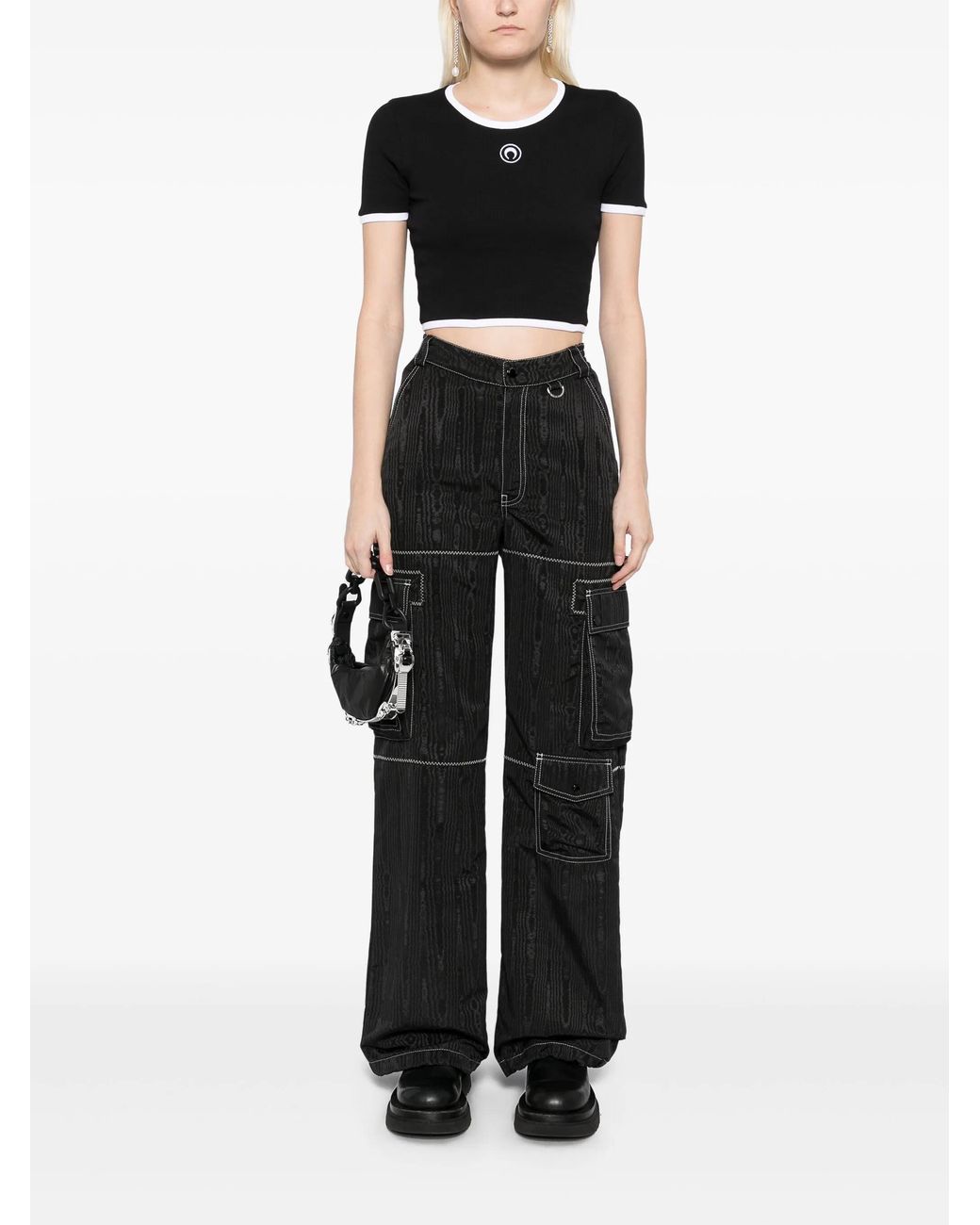 MARINE SERRE Black Moon Embroidered Crop Top